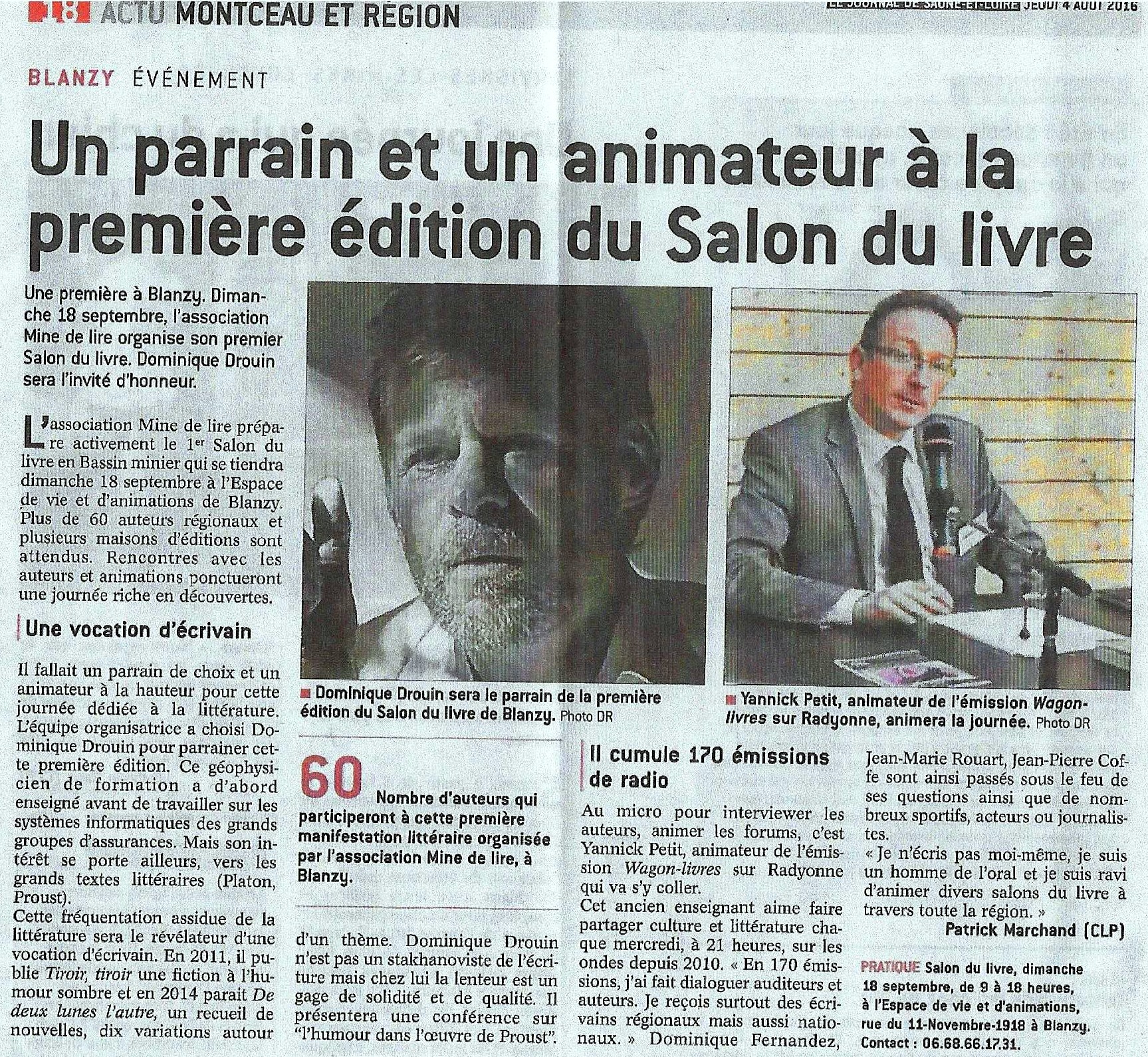Article Journal de Saône-et-Loire 4 août 2016.